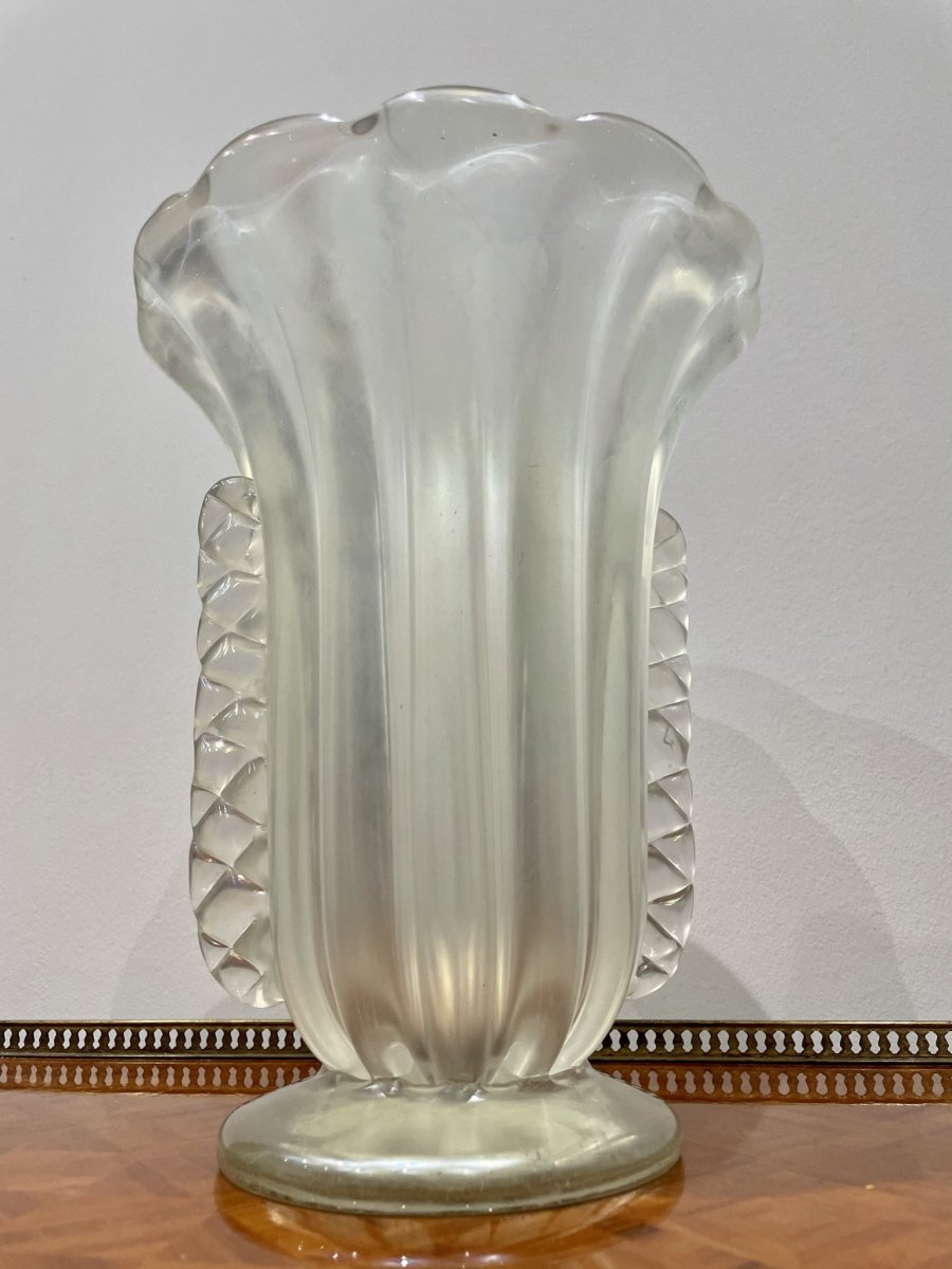 «Ercole Barovier » Vase Art Déco Verre Transparent / Translucide Irisé -photo-2