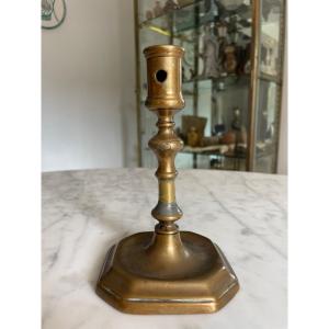 Haute Epoque Bronze Candlestick In Octagonal Shape