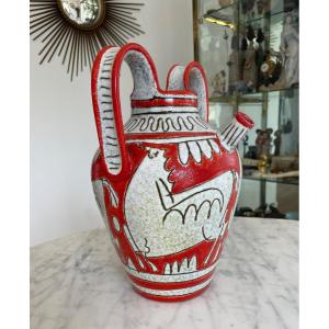 «Fratelli Fanciullacci » Vase Aux Chevaux En Céramique. Vers 1960