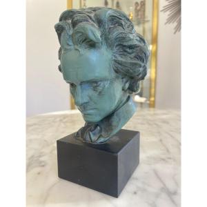 Bust Of Beethoven In Metal With Green Patina. 20th Century