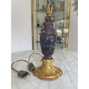 Chine : Vase Couvert En Quartz Violet Sculpté Monté En Pied De Lampe  