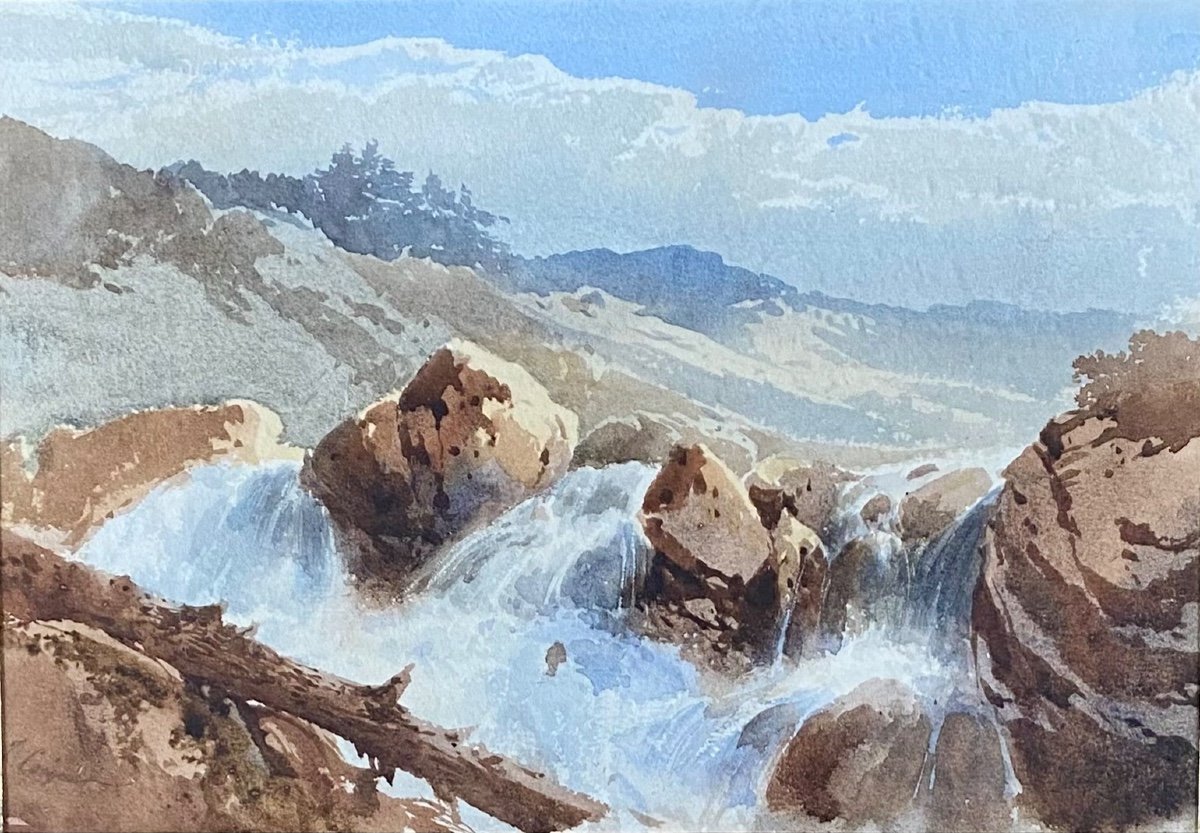 Jules Coignet (1798-1860), Torrent In The Alps, Watercolor And Brown Ink Wash-photo-2