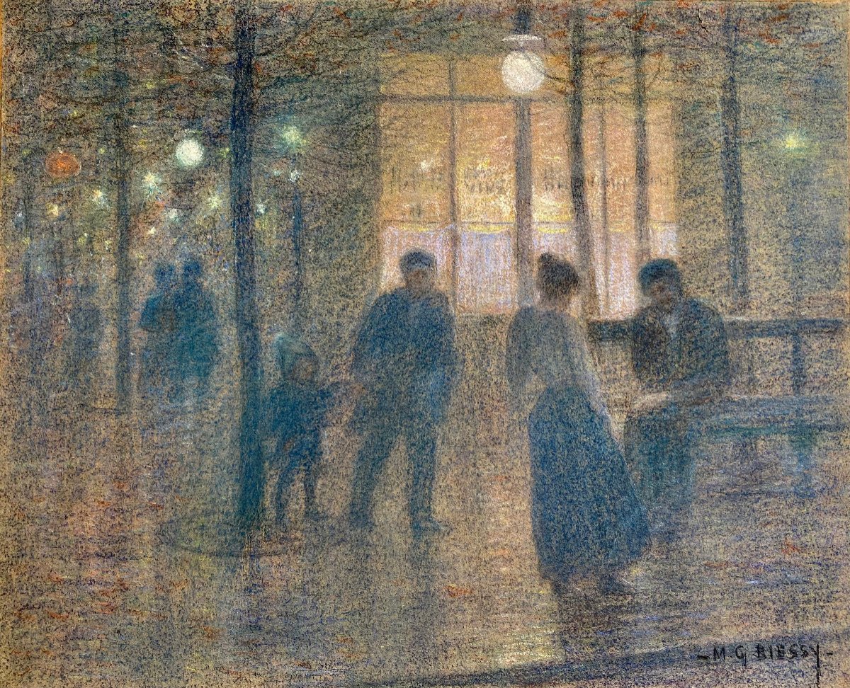 Marie-gabriel Biessy (1854-1935) The Grands Boulevards, Night Effect, Circa 1900, Pastel-photo-2