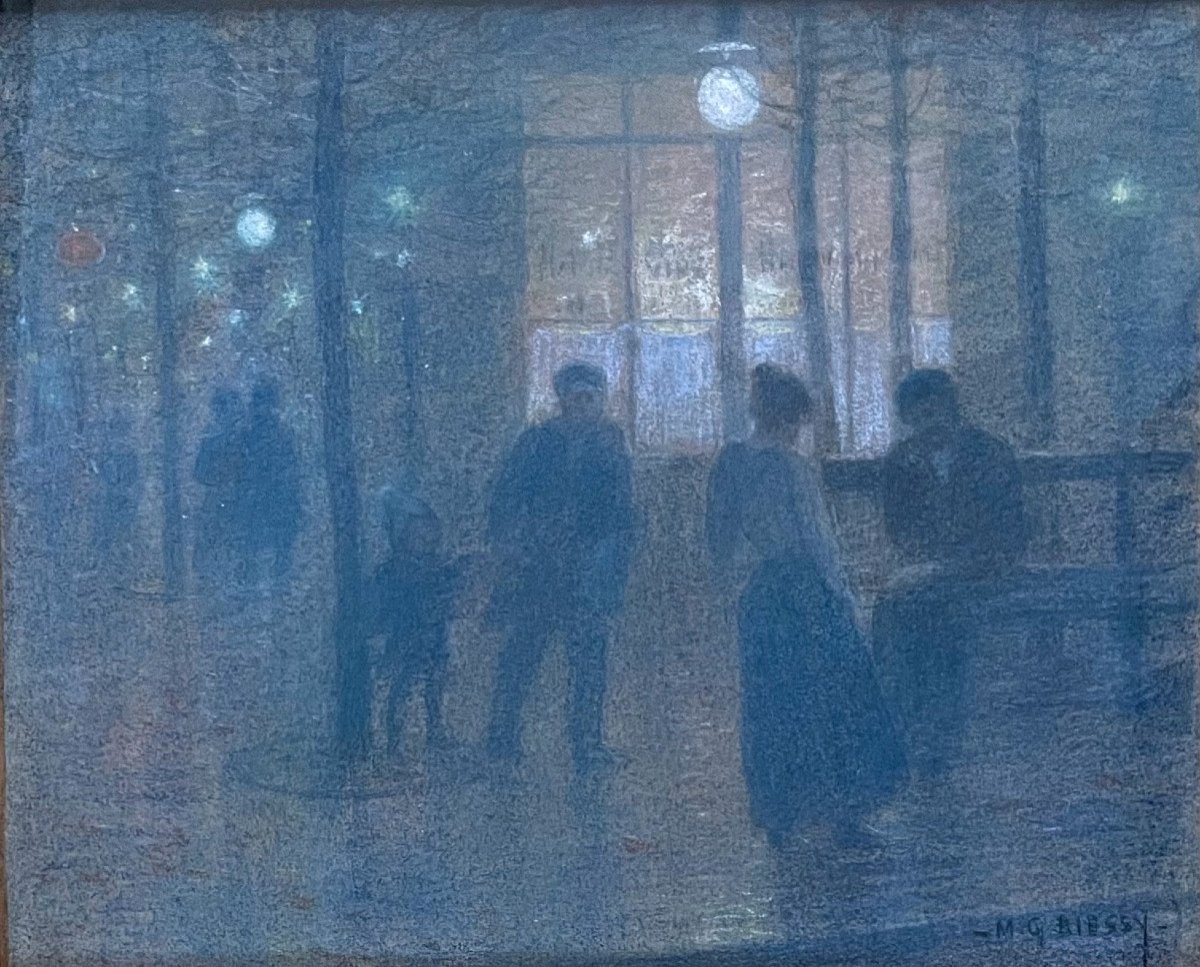 Marie-Gabriel BIESSY (1854-1935) Les Grands Boulevards, Effet De Nuit, Vers 1900, Pastel -photo-2