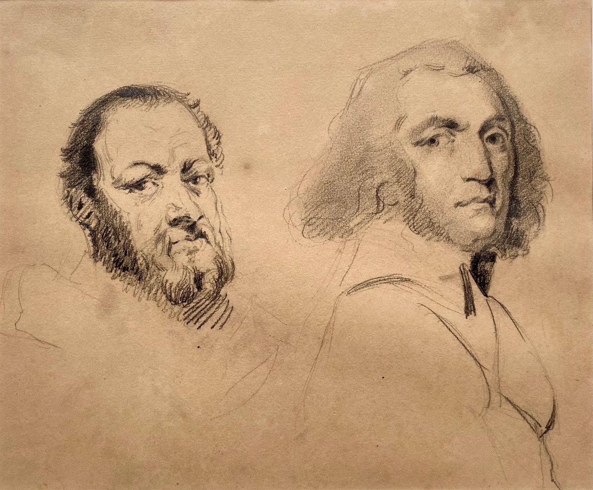 Alexandre-marie Colin (1798-1875) Attributed To, Studies For A Portrait, Drawing, Graphite Blur