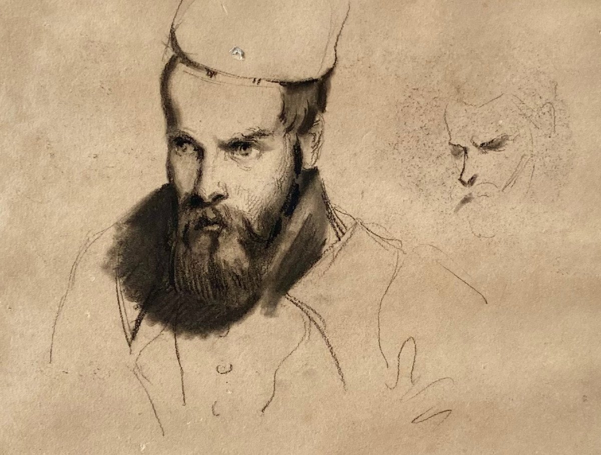 Alexandre-marie Colin (1798-1875) Attributed To, Studies, Portraits, Drawing Graphite Ink-photo-3