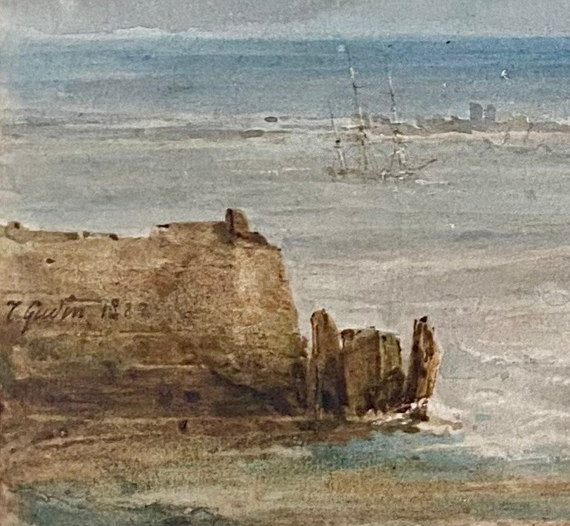 Théodore Gudin (1802-1880) Unloading On The Shore, Watercolor, Signed And Dated 1827-photo-1