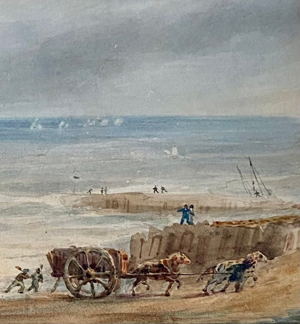 Théodore GUDIN (1802-1880) Le Déchargement sur la Grève, Aquarelle, Signé et Daté 1827-photo-2