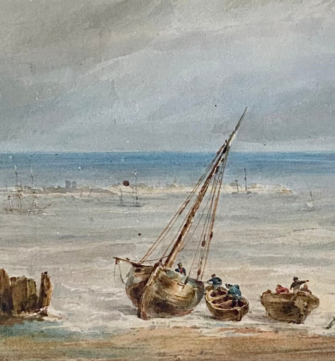 Théodore GUDIN (1802-1880) Le Déchargement sur la Grève, Aquarelle, Signé et Daté 1827-photo-3