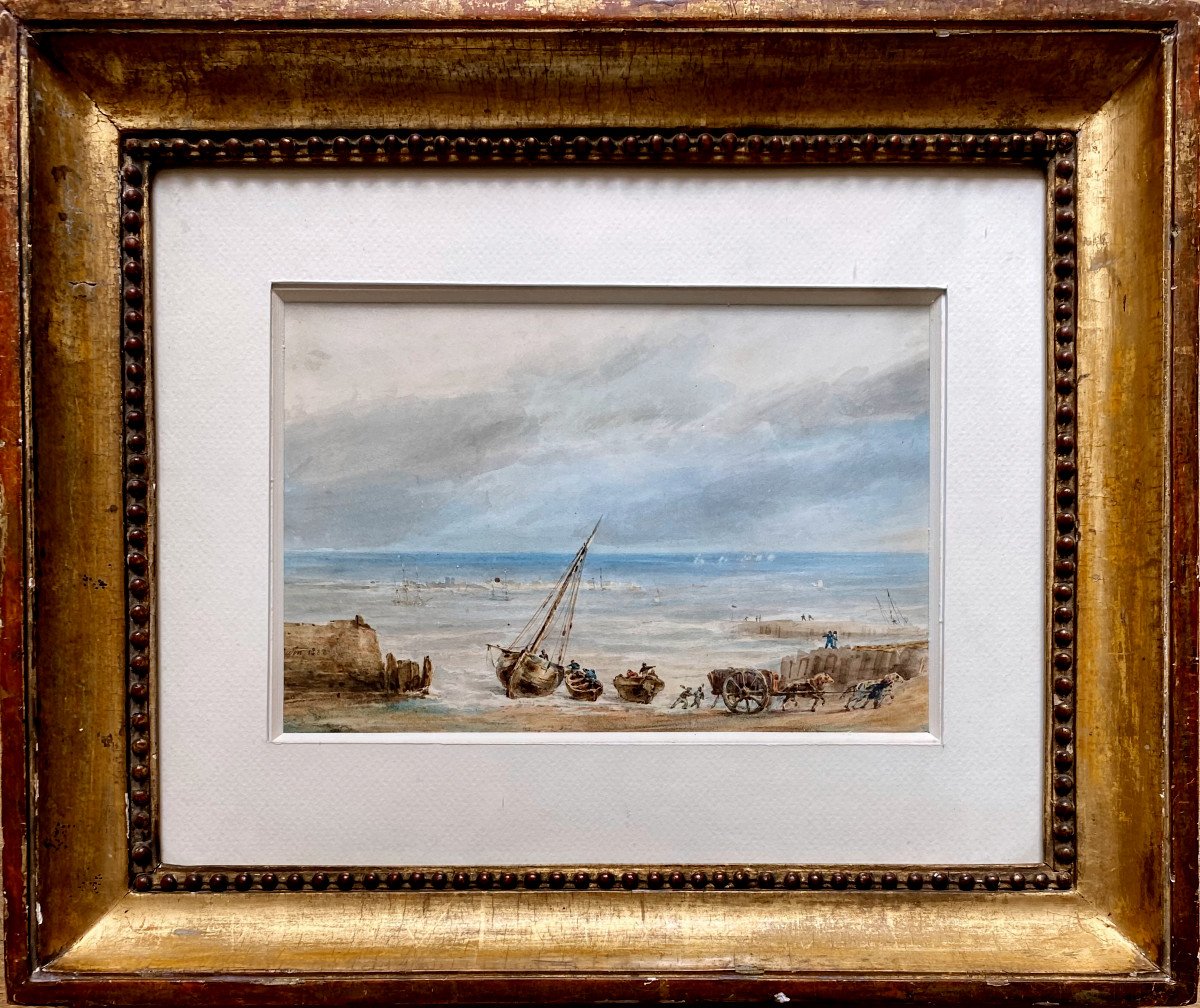 Théodore Gudin (1802-1880) Unloading On The Shore, Watercolor, Signed And Dated 1827