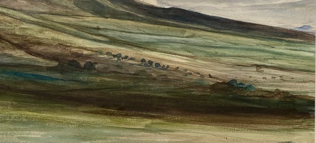 Louis-nicolas Cabat (1802-1868) Tuscan Landscape, Watercolor, Signed And Dated 1837-photo-3