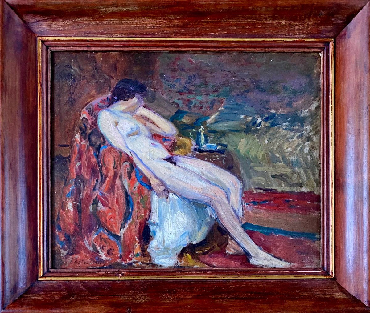 Maurice Tastemain (1878-1944) Female Nude In An Interior, Oil On Panel, Signed 