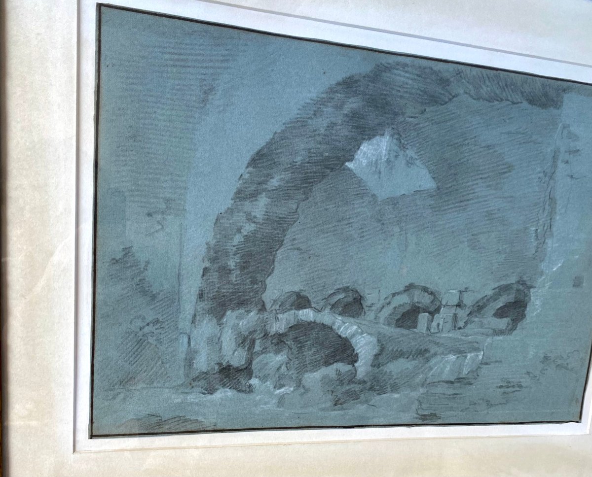 Joseph-Marie VIEN (1716-1809) Attribué à, Ruine Du Colisée, Grand Dessin Sur Papier Bleu-photo-5