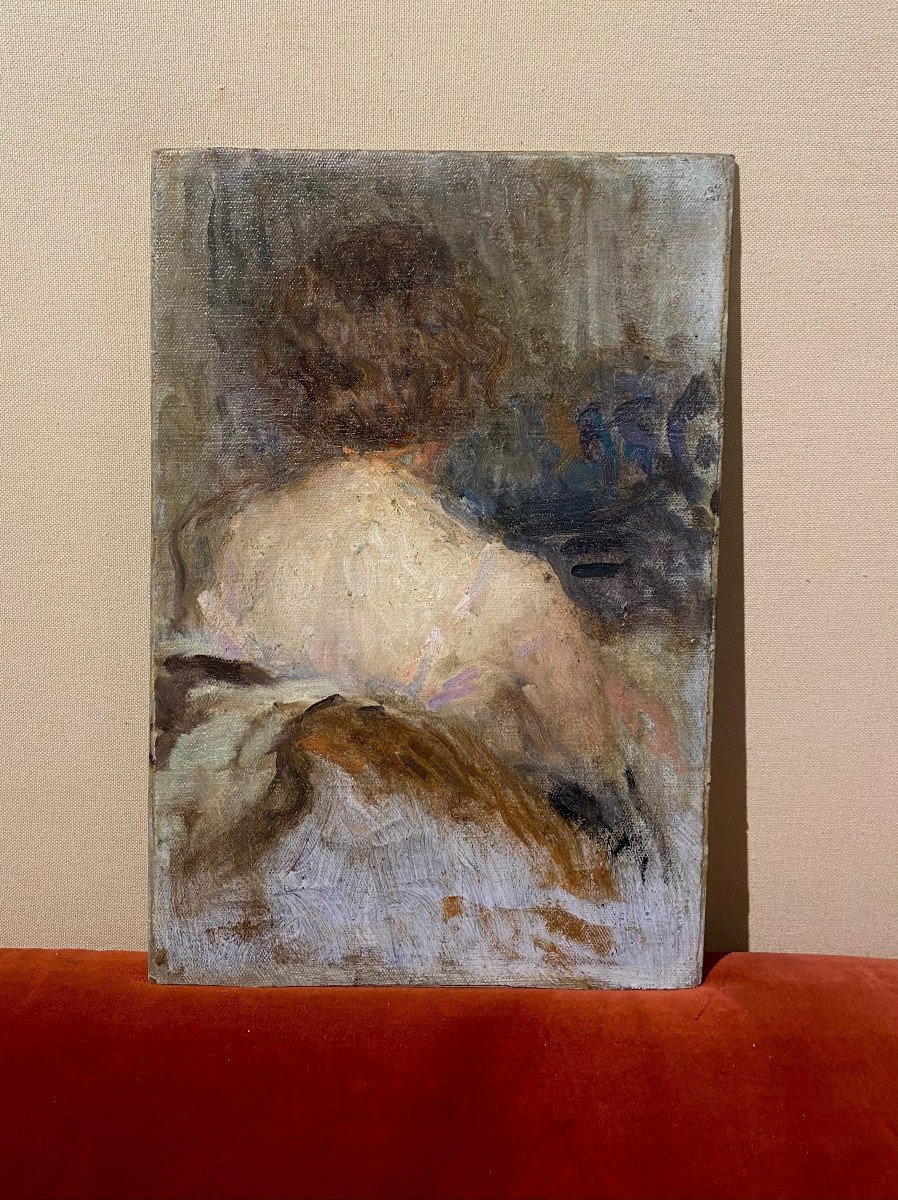 Ernest LAURENT (1859-1929) Femme vu de dos, Esquisse, Huile sur carton-photo-2