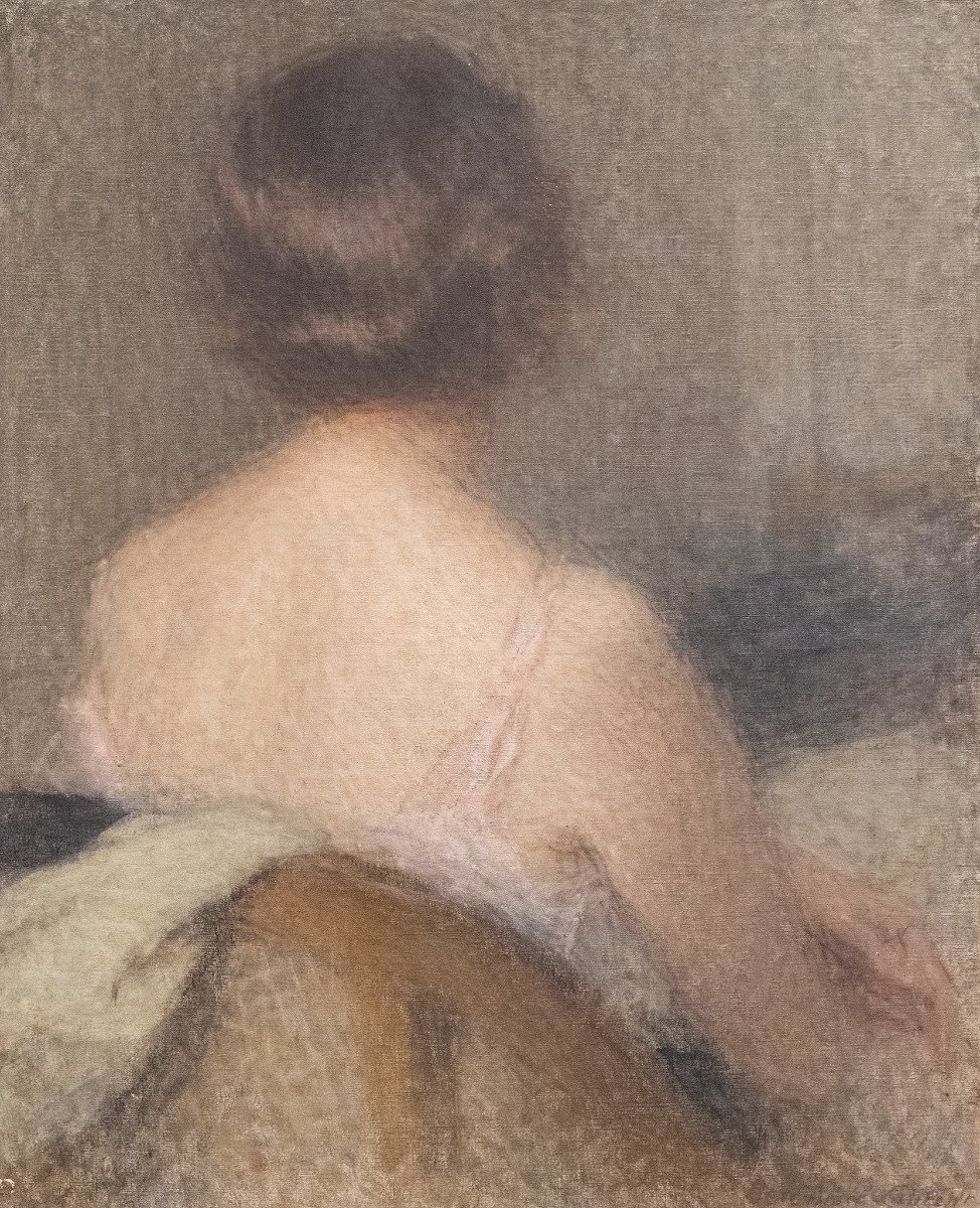 Ernest LAURENT (1859-1929) Femme vu de dos, Esquisse, Huile sur carton-photo-3