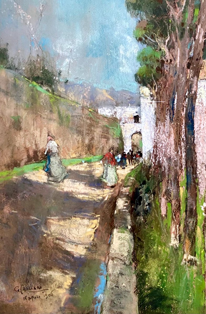 Giuseppe CASCIARO (1861-1941) Une rue à Naples, Grand pastel, Signé et daté 1906-photo-4