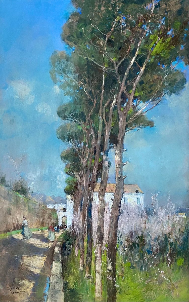 Giuseppe CASCIARO (1861-1941) Une rue à Naples, Grand pastel, Signé et daté 1906-photo-2