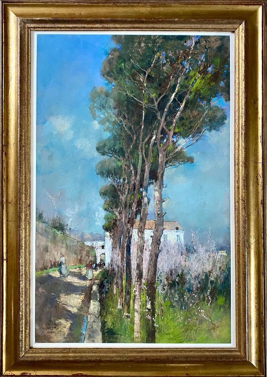 Giuseppe CASCIARO (1861-1941) Une rue à Naples, Grand pastel, Signé et daté 1906