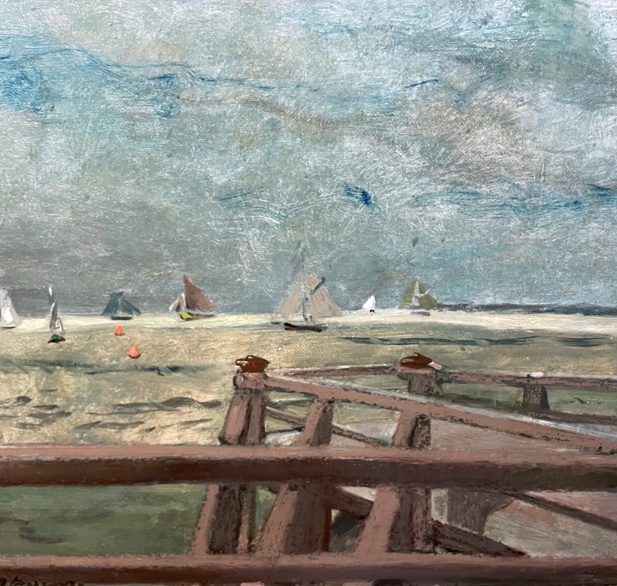 Leopold STEVENS ( 1866-1935) Les Régates à Trouville, Huile sur carton, signée et datée 1906-photo-5