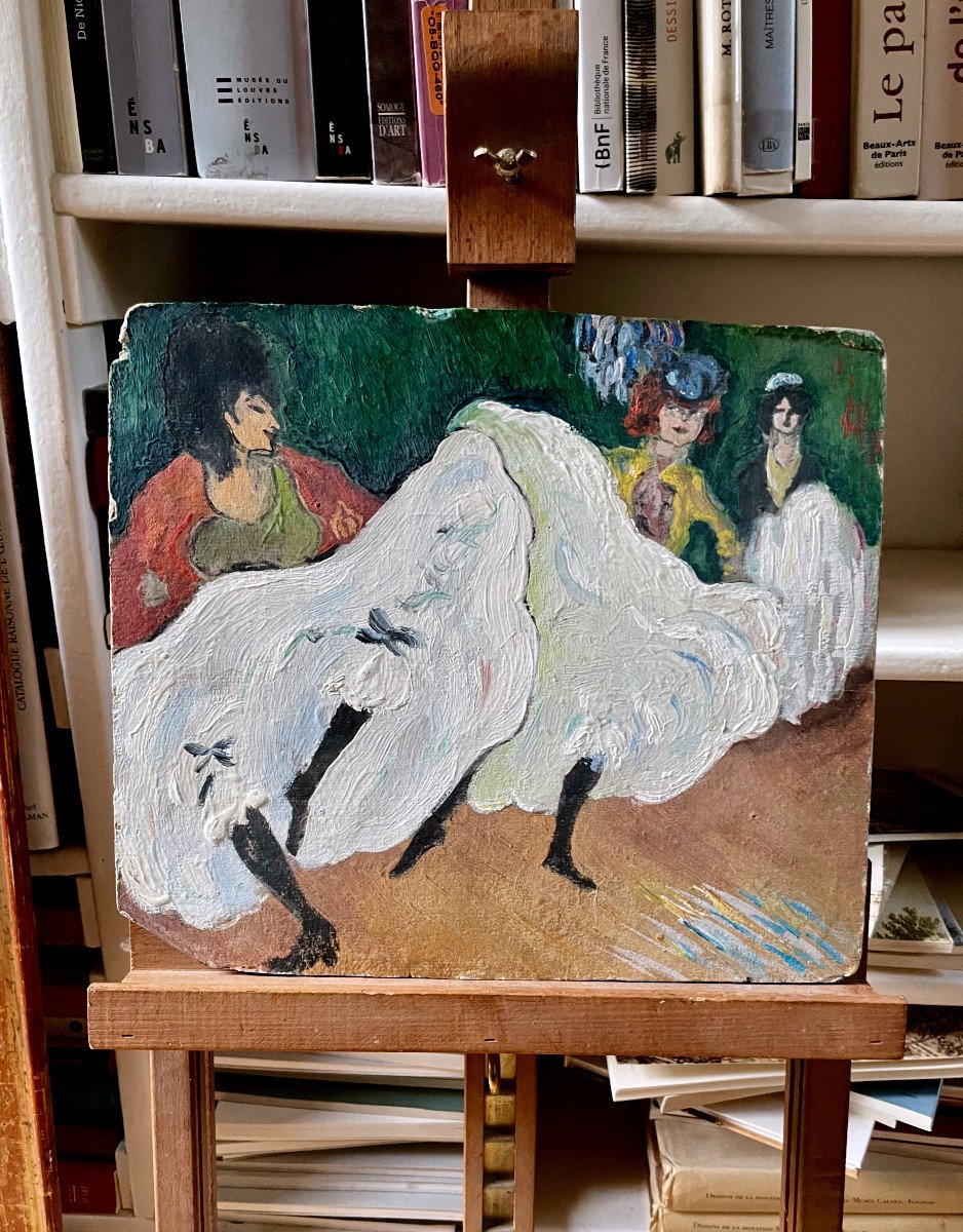 Ecole Française  Vers 1900, Le French Cancan, Huile Sur Carton, Reprise d'Un Pastel De Picasso -photo-2