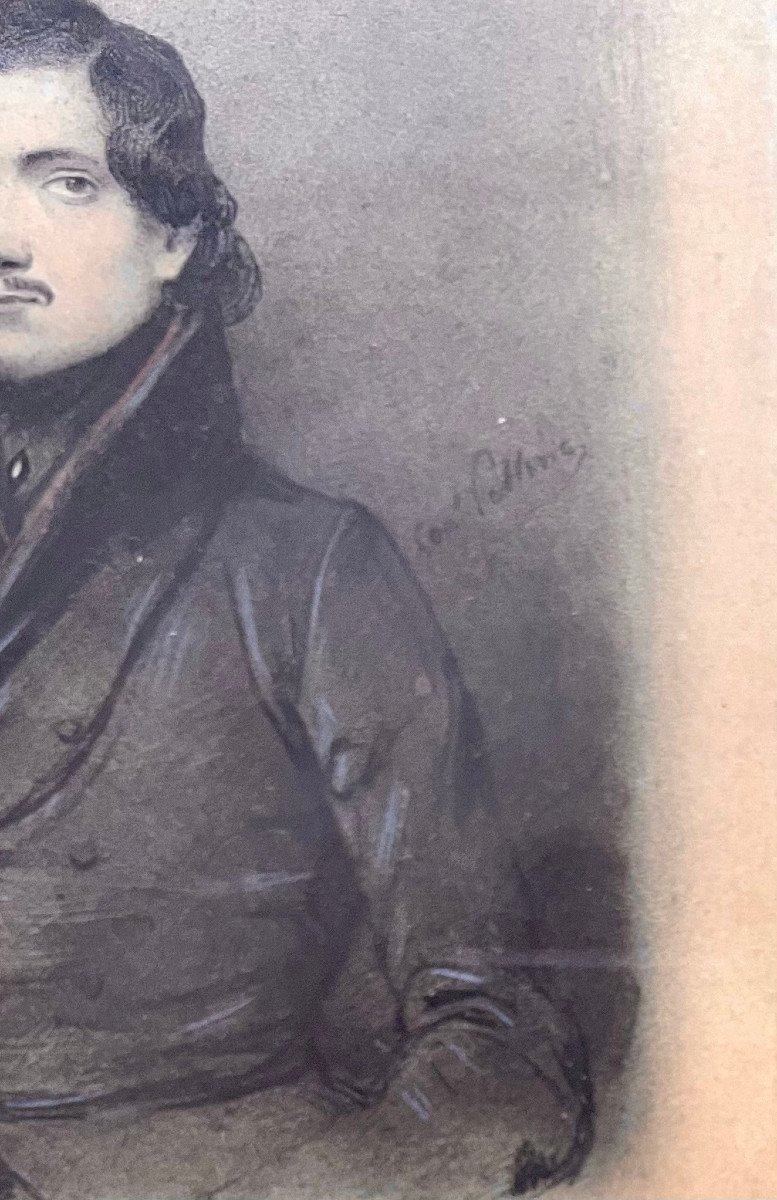 Léon PELLENC (1819-1894) Paire De Portraits Représentant Deux Dandys, Crayon Et Gouache, Signés-photo-4