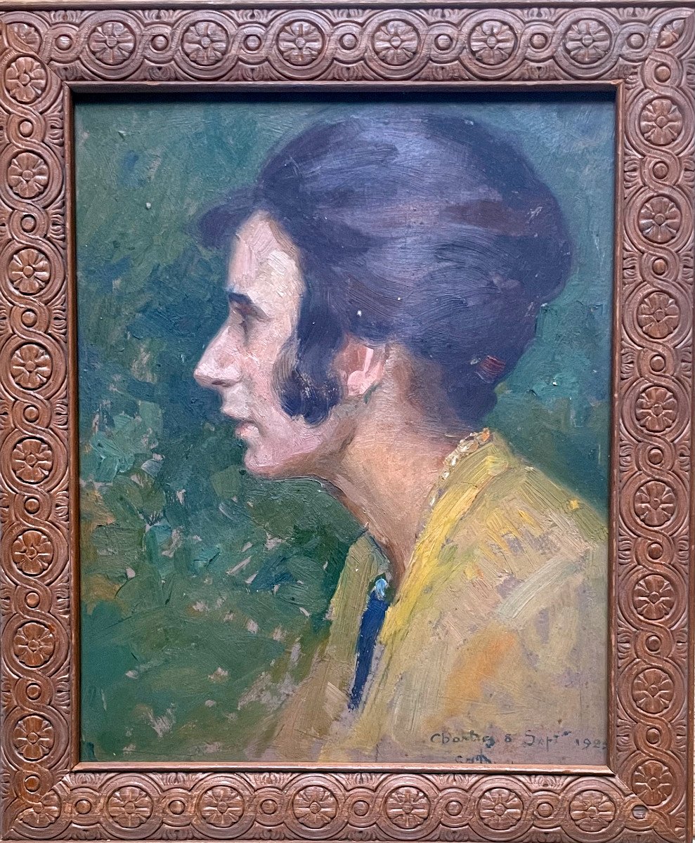 Gaston HOFFMANN (1883-1977) Portait de Femme de Profil, Huile sur carton, signé et daté 1925