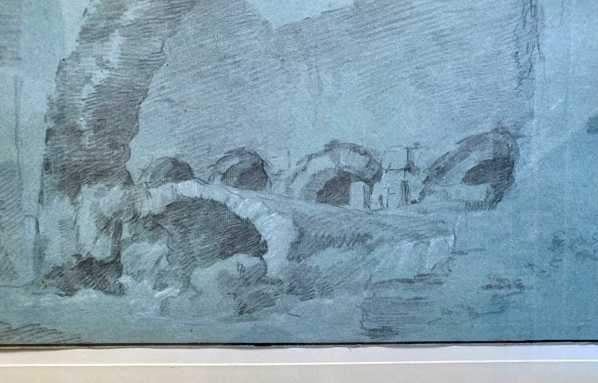 Charles Michelangelo Challe (1718-1878) Attributed To, Ruin Of The Colosseum, Drawing On Blue Paper-photo-2