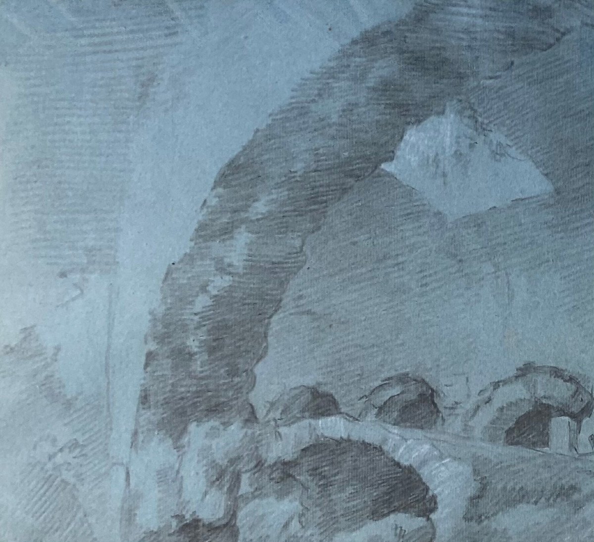 Charles Michelangelo Challe (1718-1878) Attributed To, Ruin Of The Colosseum, Drawing On Blue Paper-photo-4