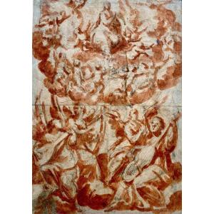 Neapolitan School Around 1600 Assumption Of The Sanguine Virgin Sanguine Wash Pen Ink