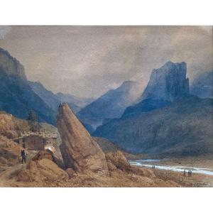 Louis-auguste Lapito (1803-1874) Landscape Of The Alps, Watercolor And Gouache On Paper