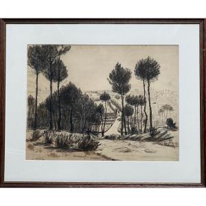 Jean Frélaut (1879-1954), Landscape Of Morbihan, Pen, Indian Ink And Wash, Dated 1900
