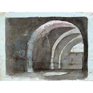 Gaspare Galliari (1760-1823), Imaginary Architecture, Double-sided, Pen And Brown Ink Wash