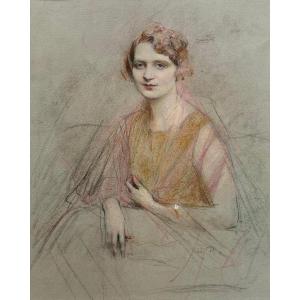 Henri Royer (1869-1938) Portrait Of Woman, Pastel