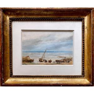 Théodore Gudin (1802-1880) Unloading On The Shore, Watercolor, Signed And Dated 1827