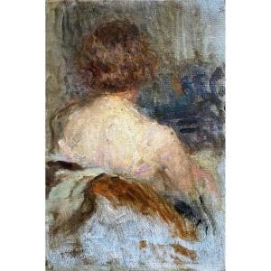 Ernest LAURENT (1859-1929) Femme vu de dos, Esquisse, Huile sur carton