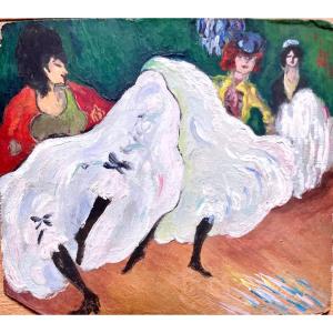 Ecole Française  Vers 1900, Le French Cancan, Huile Sur Carton, Reprise d'Un Pastel De Picasso 