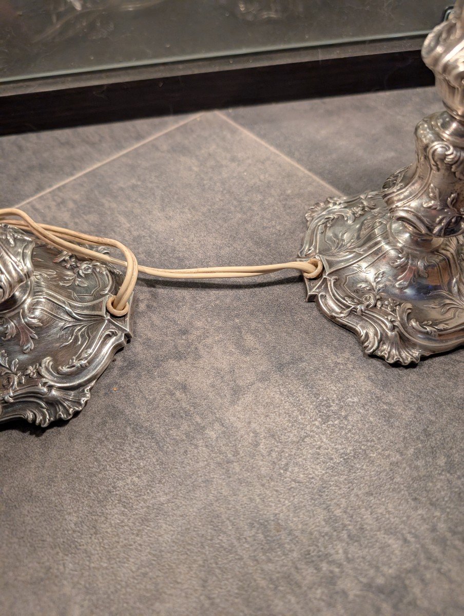 Paire De Bougeoir Argent Massif Rocaille Style Louis XV-photo-3