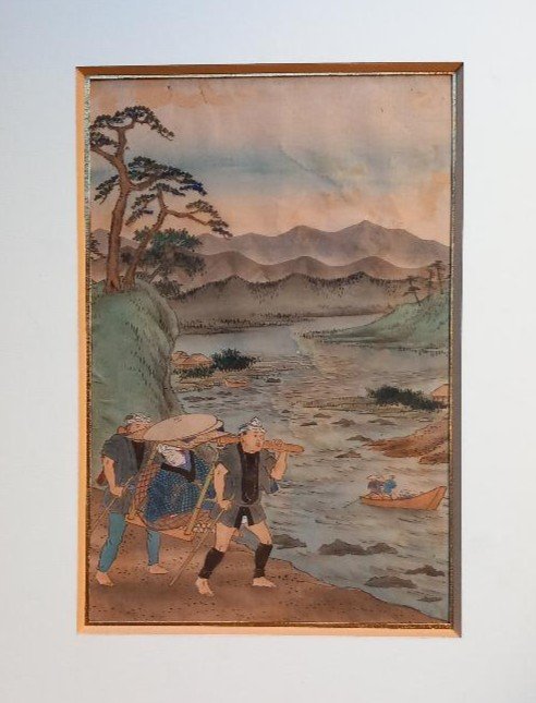 Painting On Silk Japan End Of 19th Century "woman With Palanquin" 