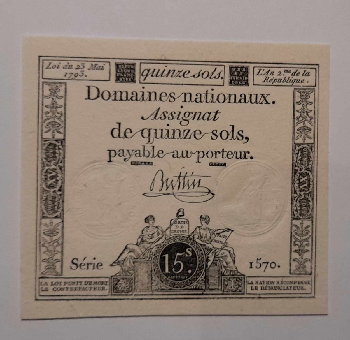 Assignat 15 Sols 23 Mai 1793 SPL / comme neuf  + assignat 10 sous 1793 SUP+-photo-1