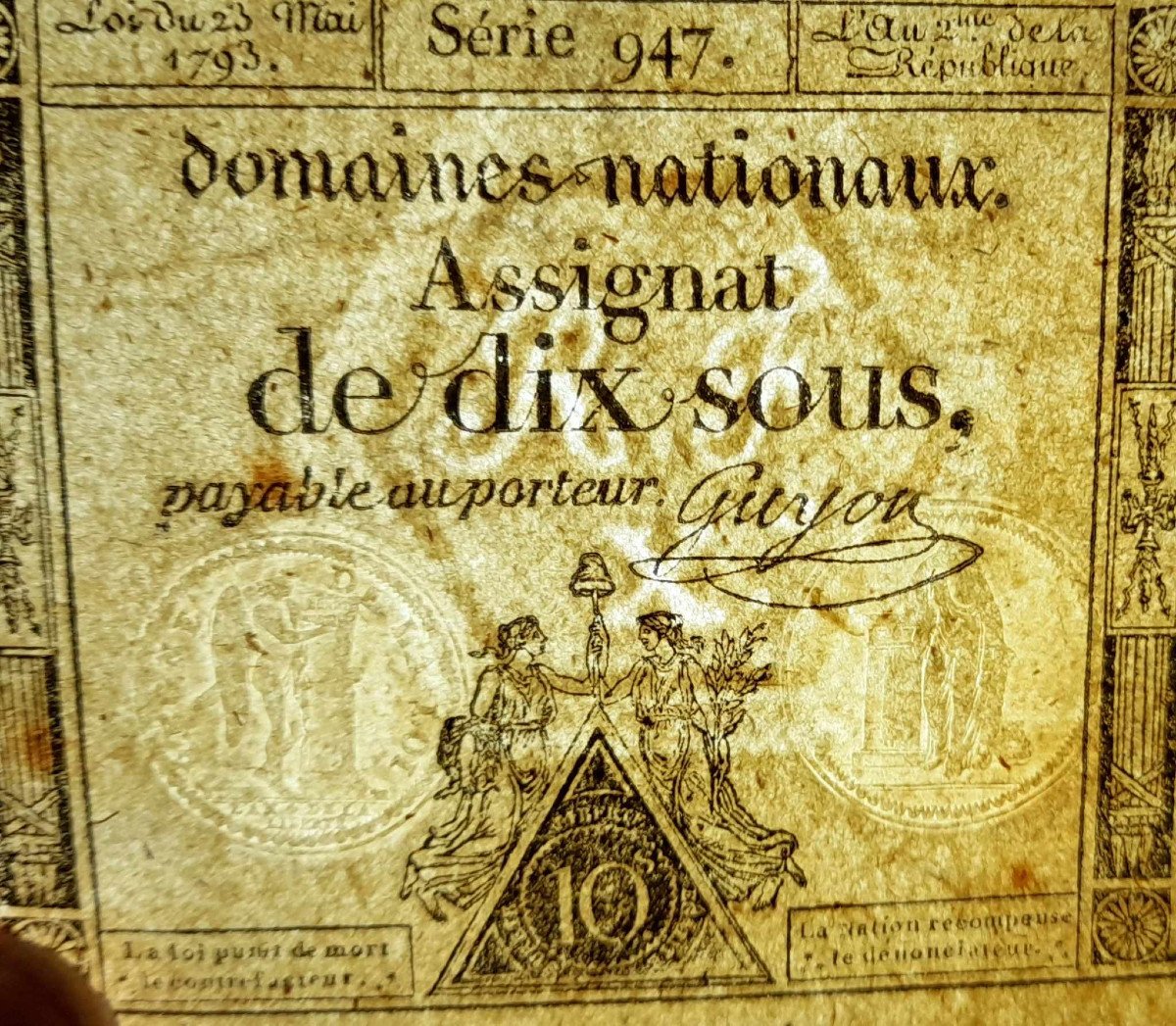 Assignat 15 Sols 23 Mai 1793 SPL / comme neuf  + assignat 10 sous 1793 SUP+-photo-6