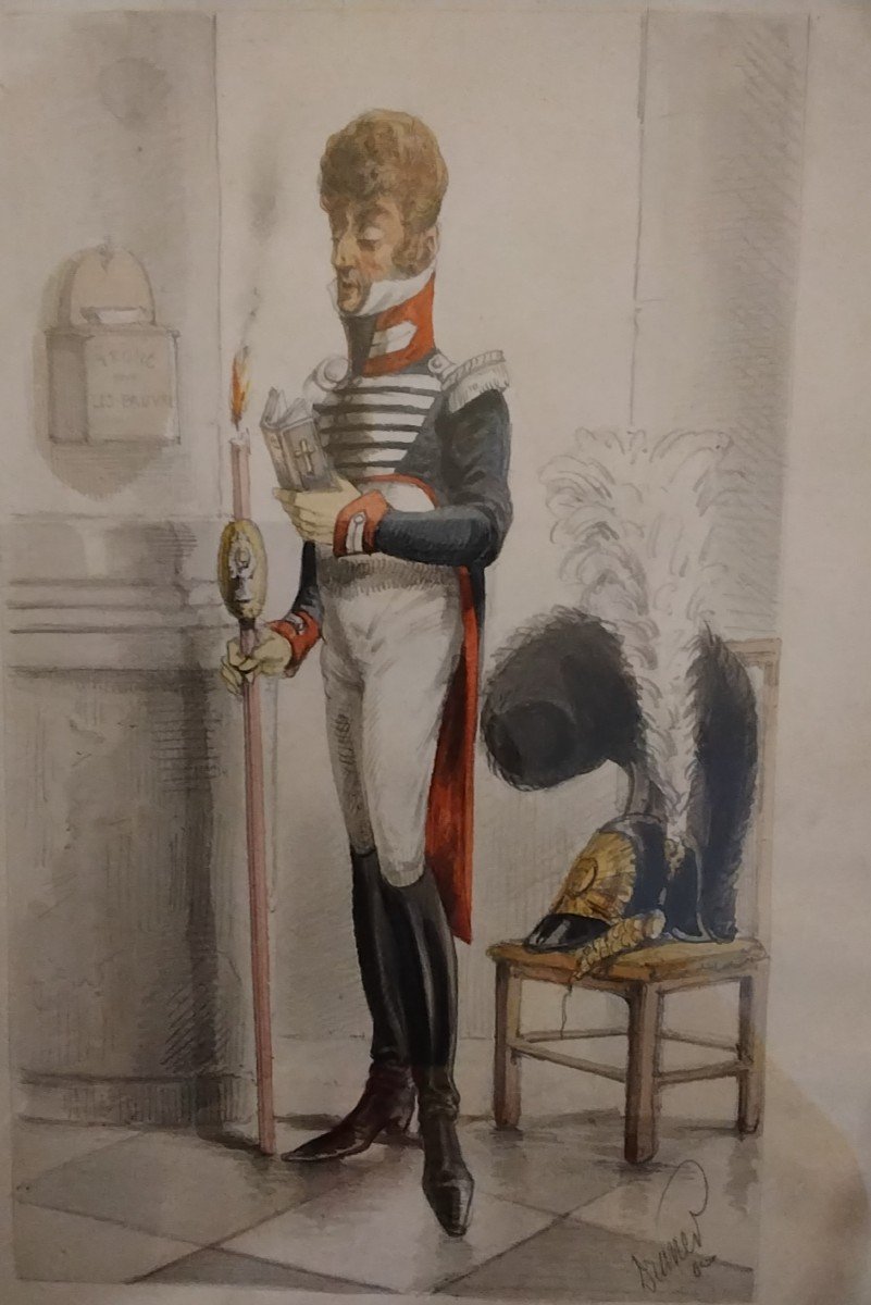 Dessin Gouaché "france 1822-garde Du Corps"  Draner.-photo-4