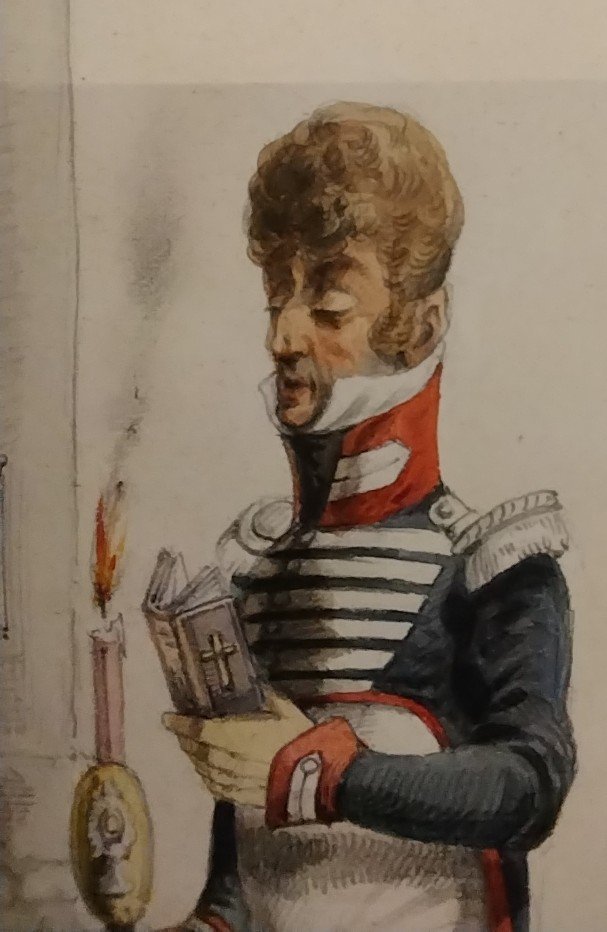 Gouache Drawing "france 1822-bodyguard" Draner.-photo-1