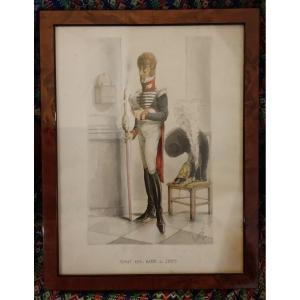 Gouache Drawing "france 1822-bodyguard" Draner.