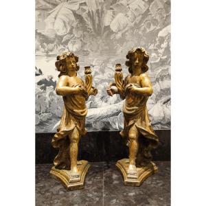 Pair Of Carved Wooden Angels - 17th Century