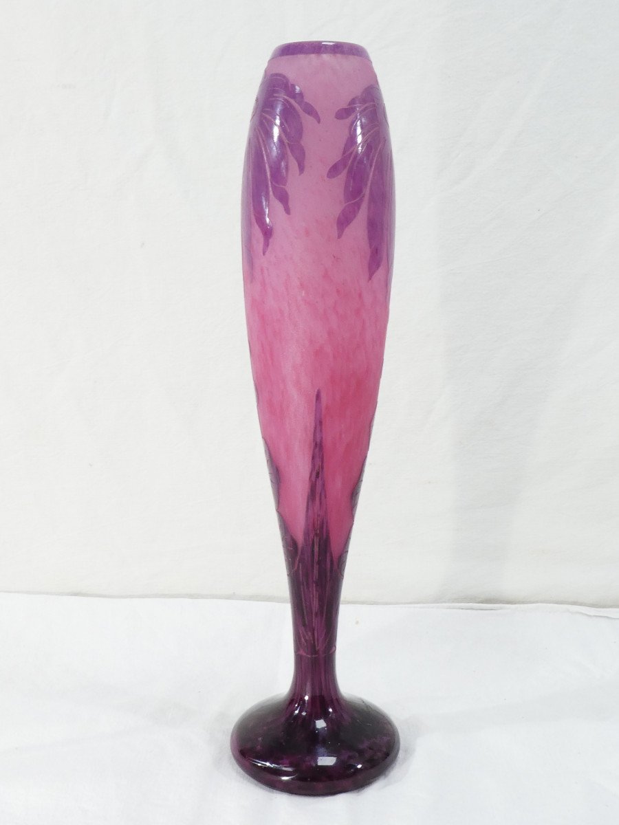 Large Art Deco Vase With Dahlias Signed Le Verre Francais /schneider-photo-1