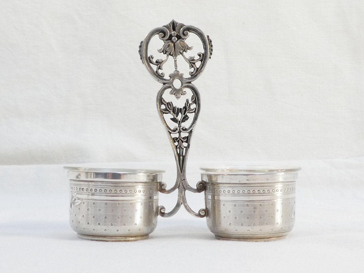 Lovely Double Salt Pots With Its Solid Silver Spoons Albert Chapus-photo-1