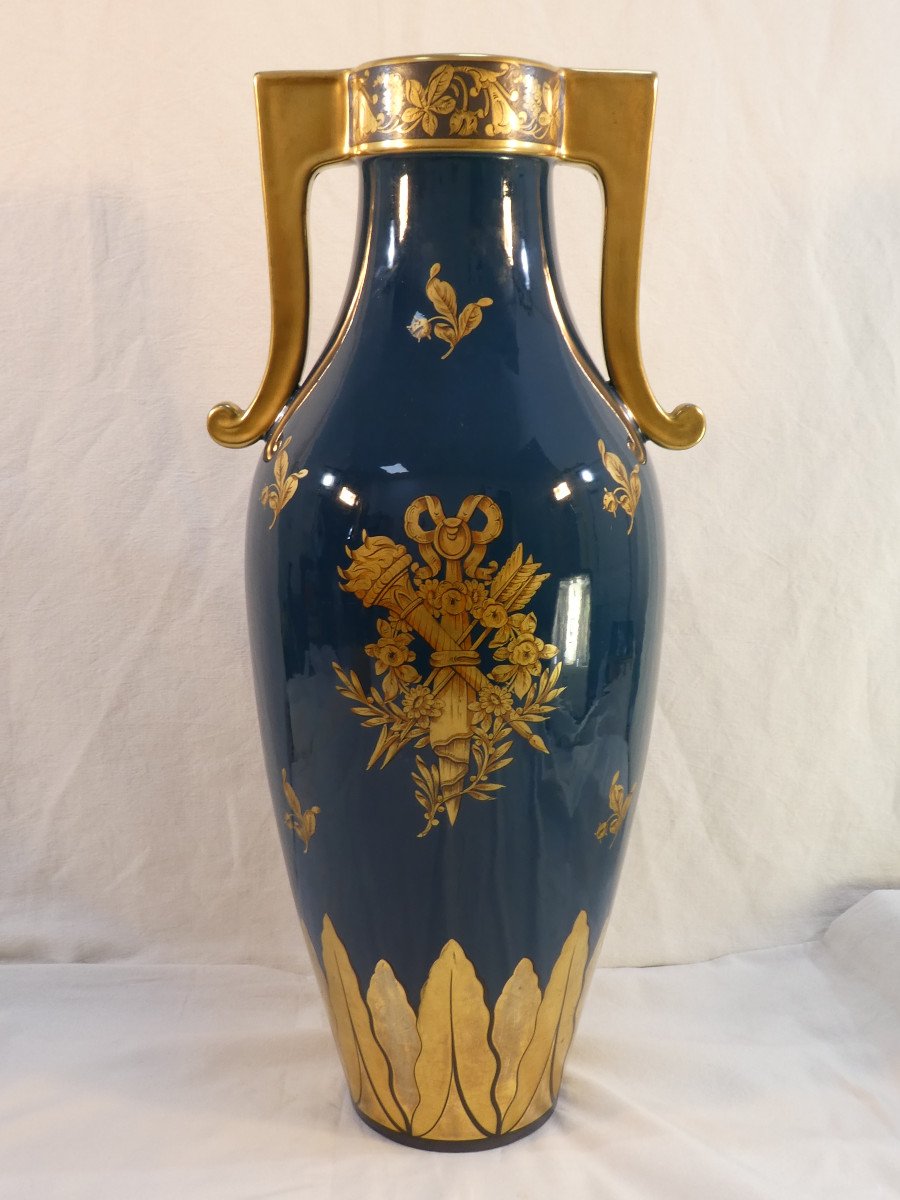 Paire de grands vases en porcelaine de TOURS JAGUET PINON 58,5 cm-photo-2