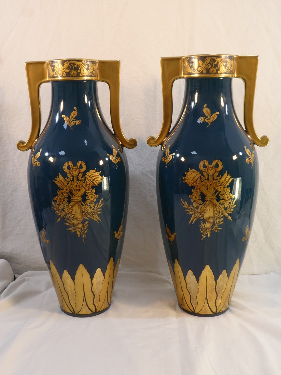 Pair Of Large Tours Jaguet Pinon Porcelain Vases 58.5 Cm