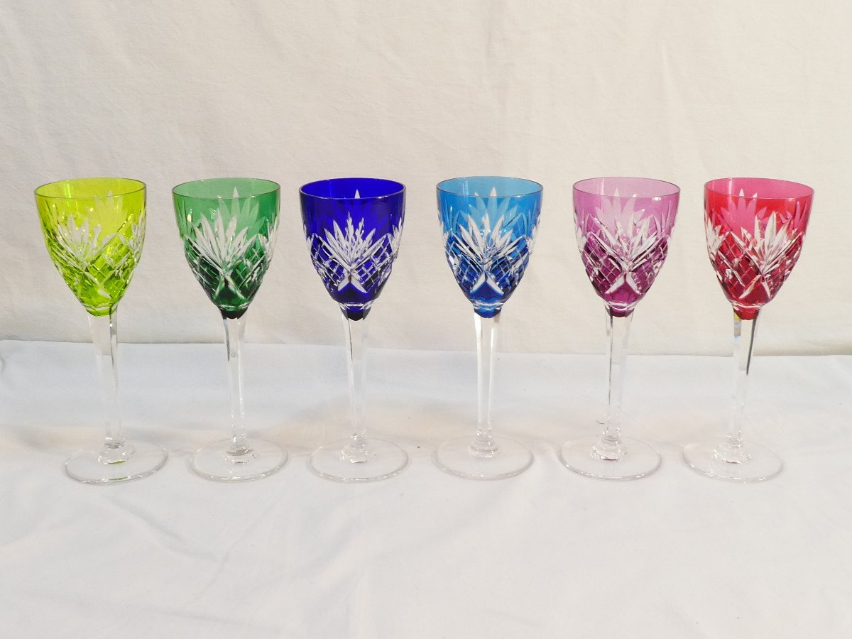 6 Large Saint Louis Crystal Glasses, Chantilly Model, Stamped
