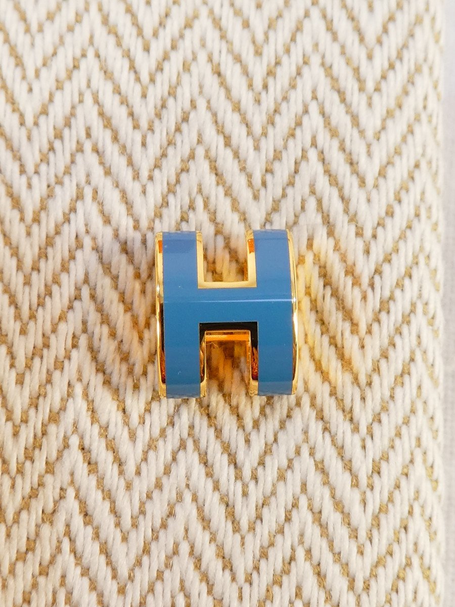 Hermes Mini Pop H Blue And Gold-plated Earrings-photo-3